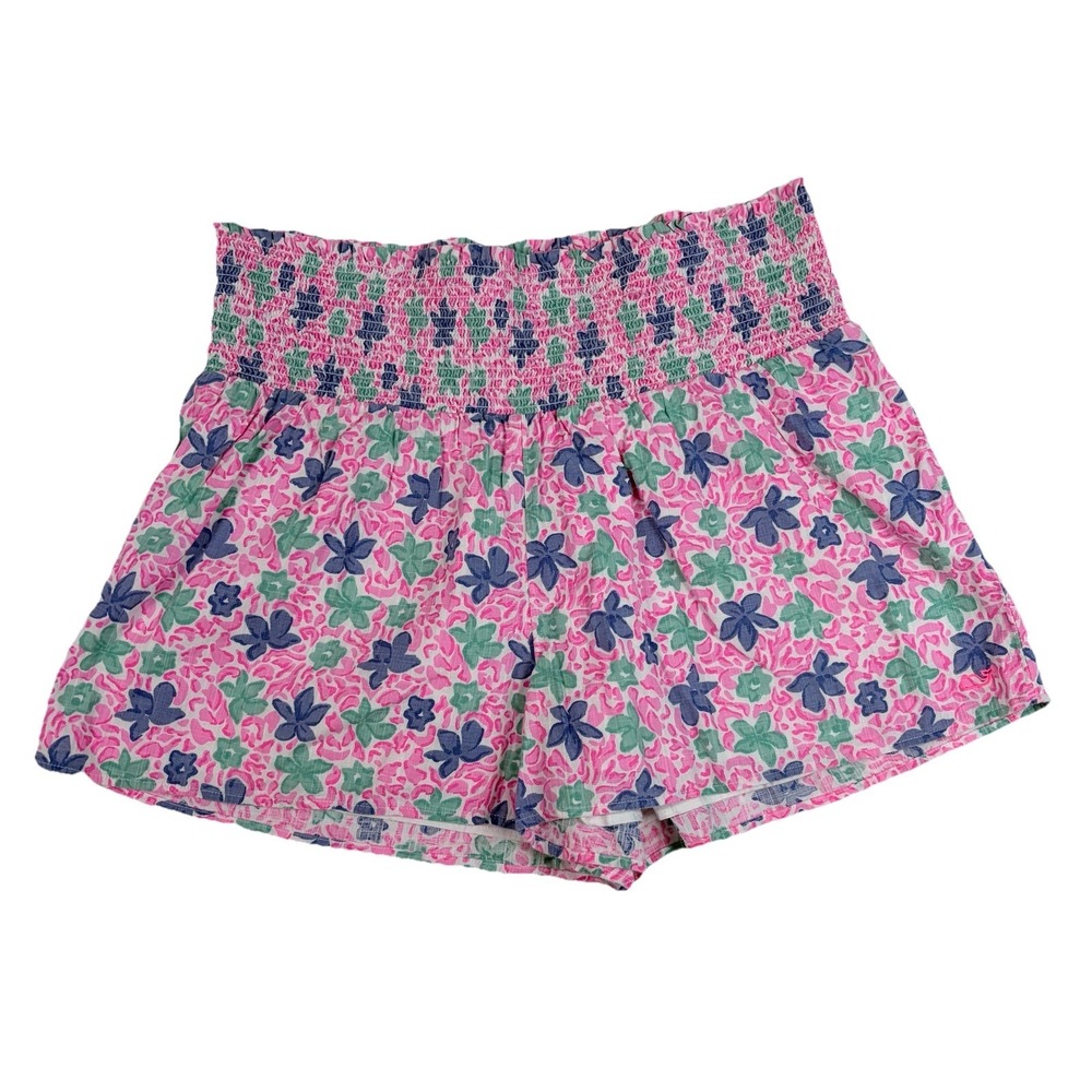 Vineyard Vines Floral Smocked Pull On Shorts Women's M Plumeria Malibu Pink Prep